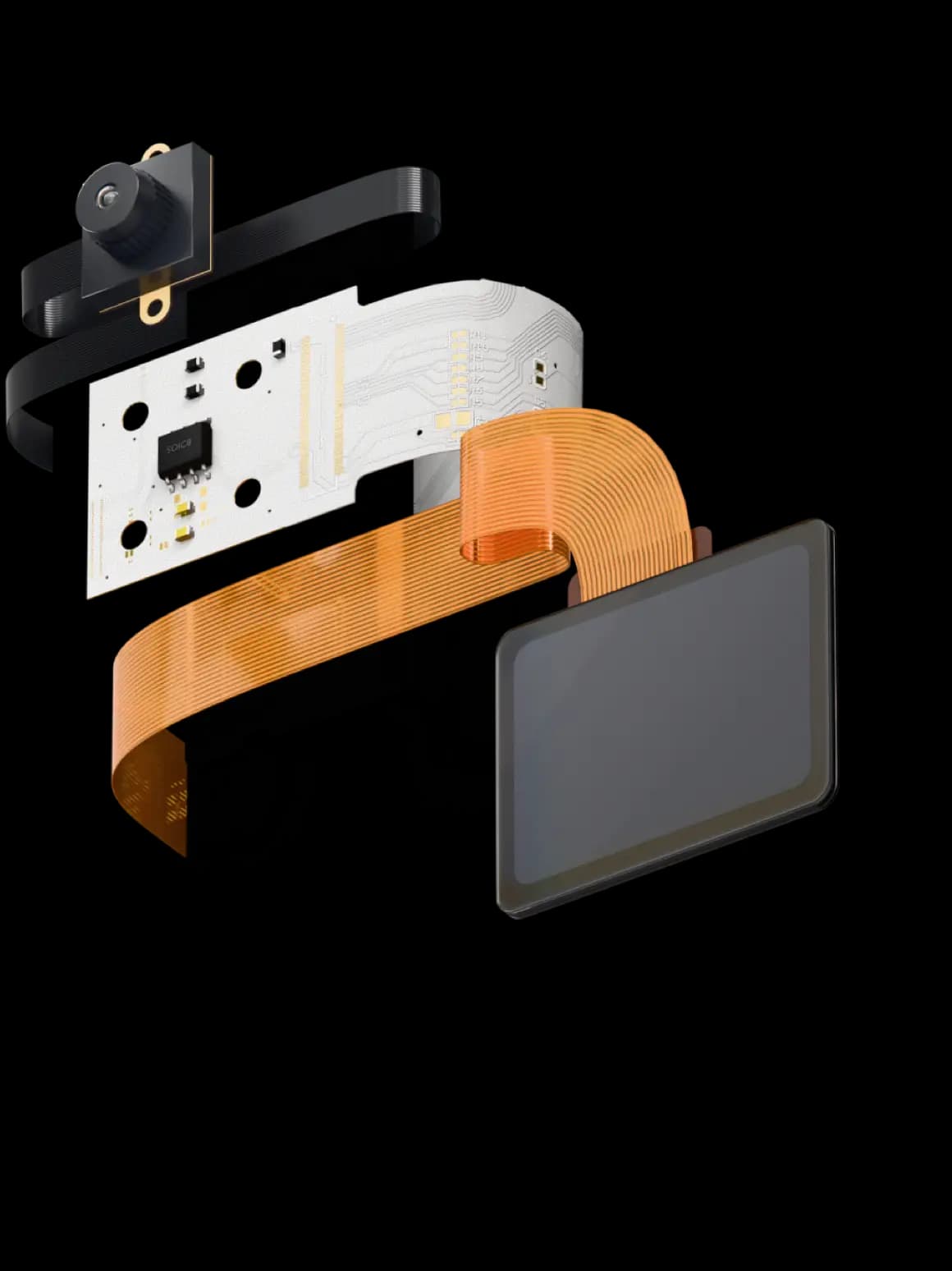 Rigid-flex printed circuit board used inside a compact medical device
