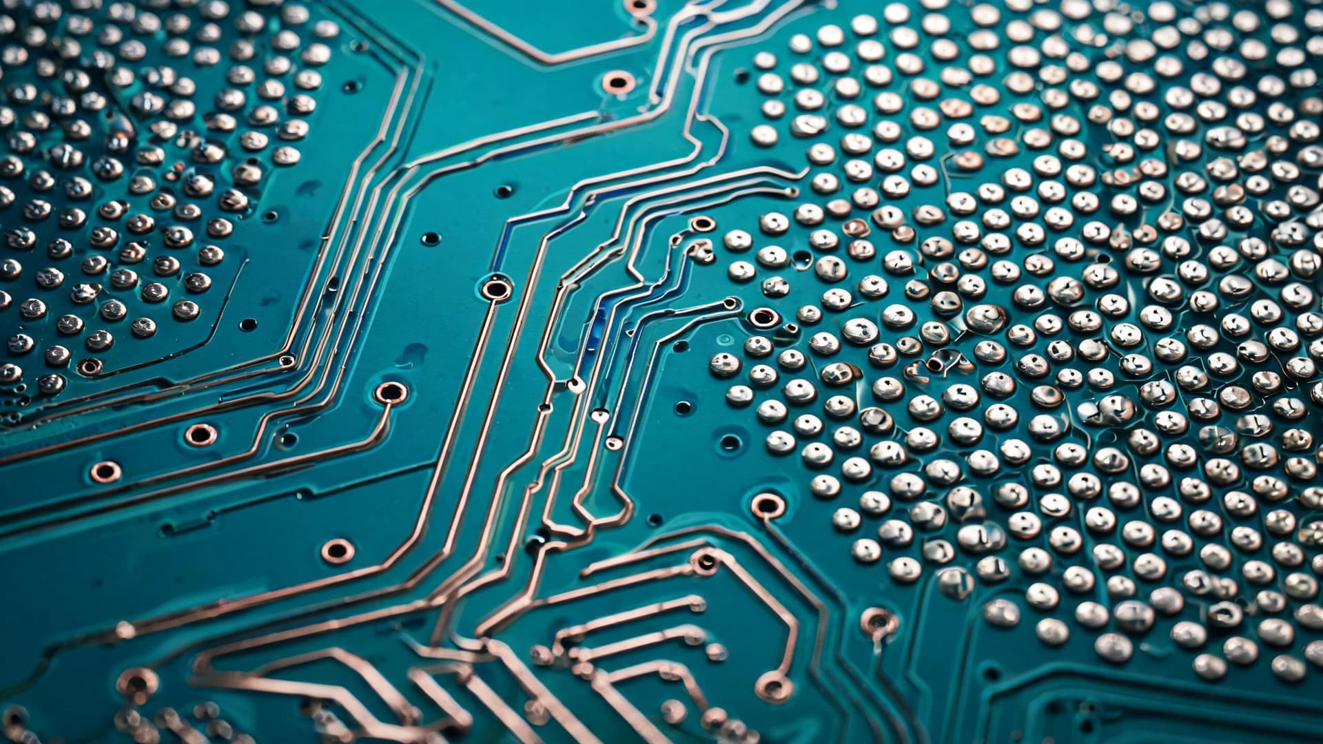Macro view of HDI PCB surface with laser microvias